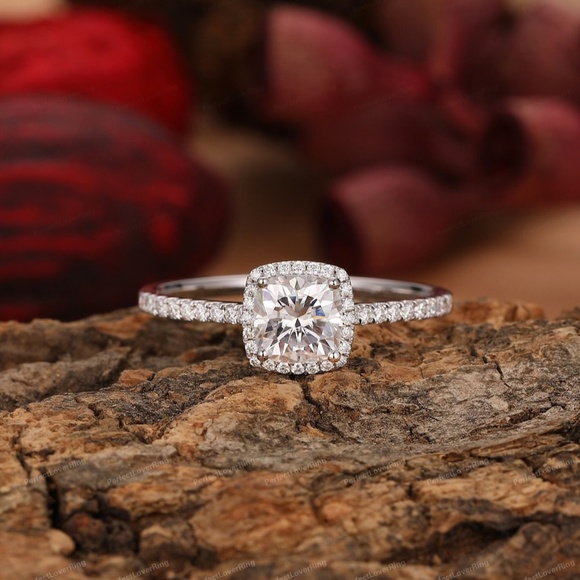 Moissanite Engagement Ring in 14K Solid White Gold - Picture 2 of 3